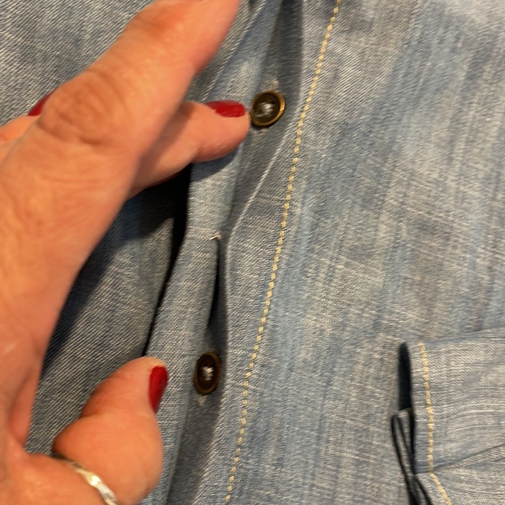 Soft Surroundings Ruffled Collar Chambray Blouse … - image 5